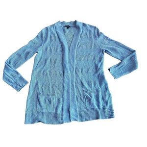 Talbots womens Sz M blue 100% linen open front cardigan sweater